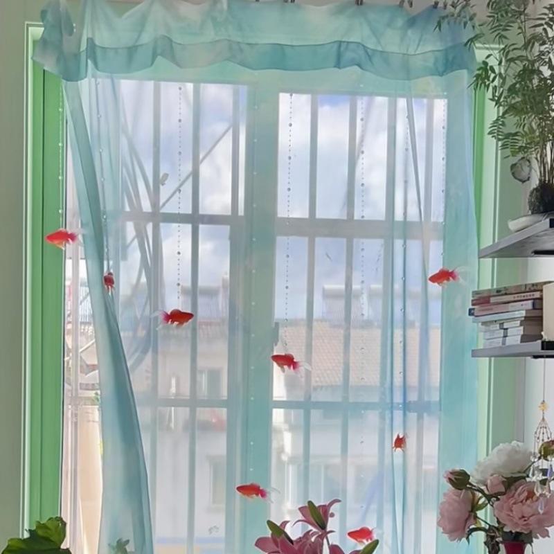 Home Decor Under 100 - 연하늘색 솔리드 시어 보일 윈도우 커튼