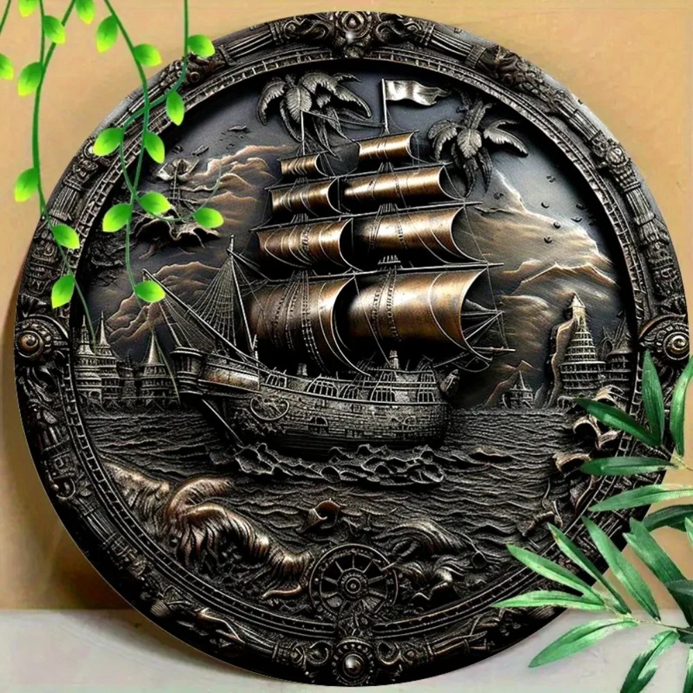 Home Decor Nautical - 3D 해적선 금속 벽 장식: 알루미늄