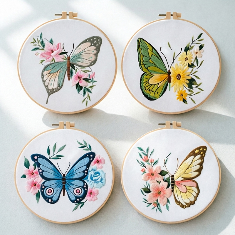 Home Decor Fabric - 1개 20X20CM 7.87인치 자수 나비 키트,