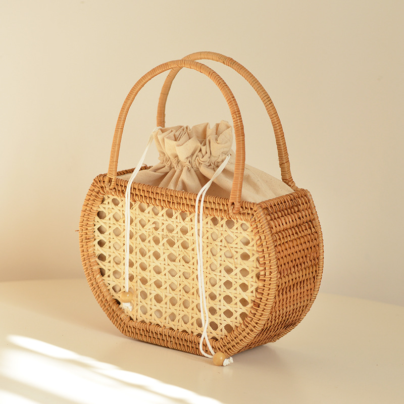 Rattan Plant Basket - 캐주얼 할로우 라탄 바구니 가방, 위커