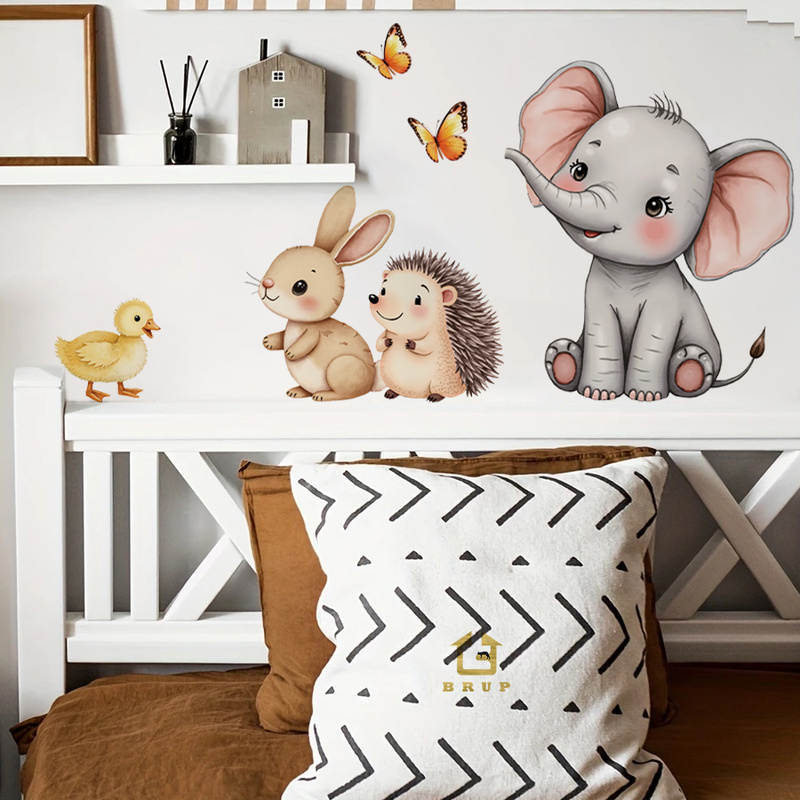 Home Decor Wall Stickers - 만화 동물 벽 스티커-코끼리 토끼 고슴도치