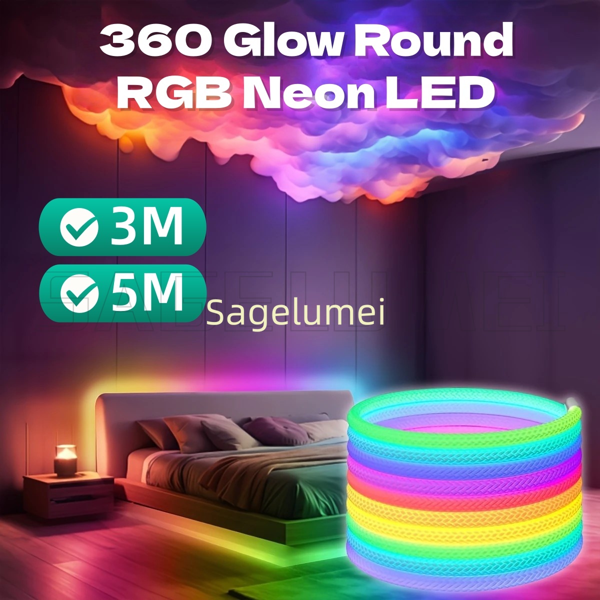 Rope Light Decoration - 360 글로우 라운드 RGB 네온 LED