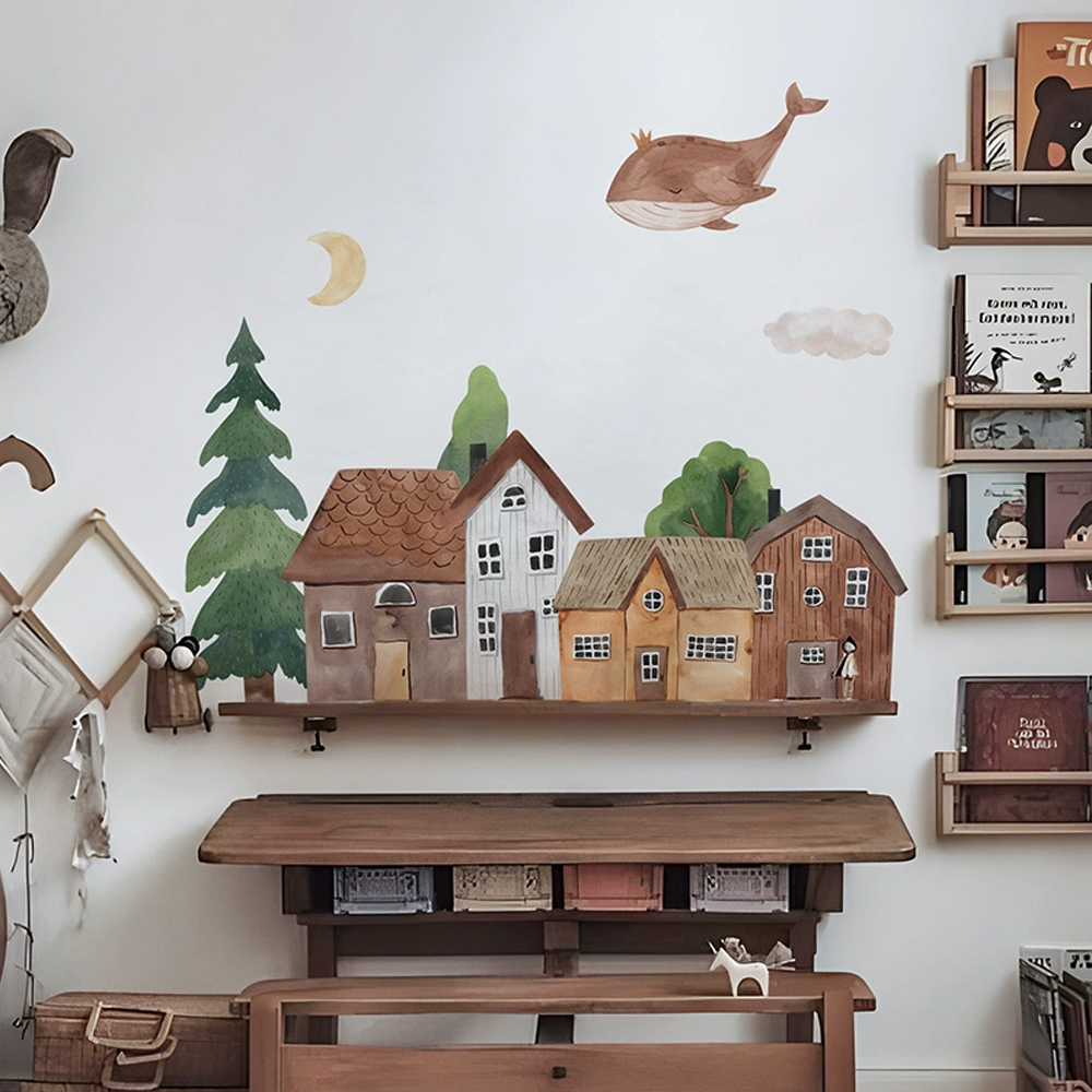 Home Decor Wall Stickers - 패브릭 만화 숲 빈티지 타운 벽