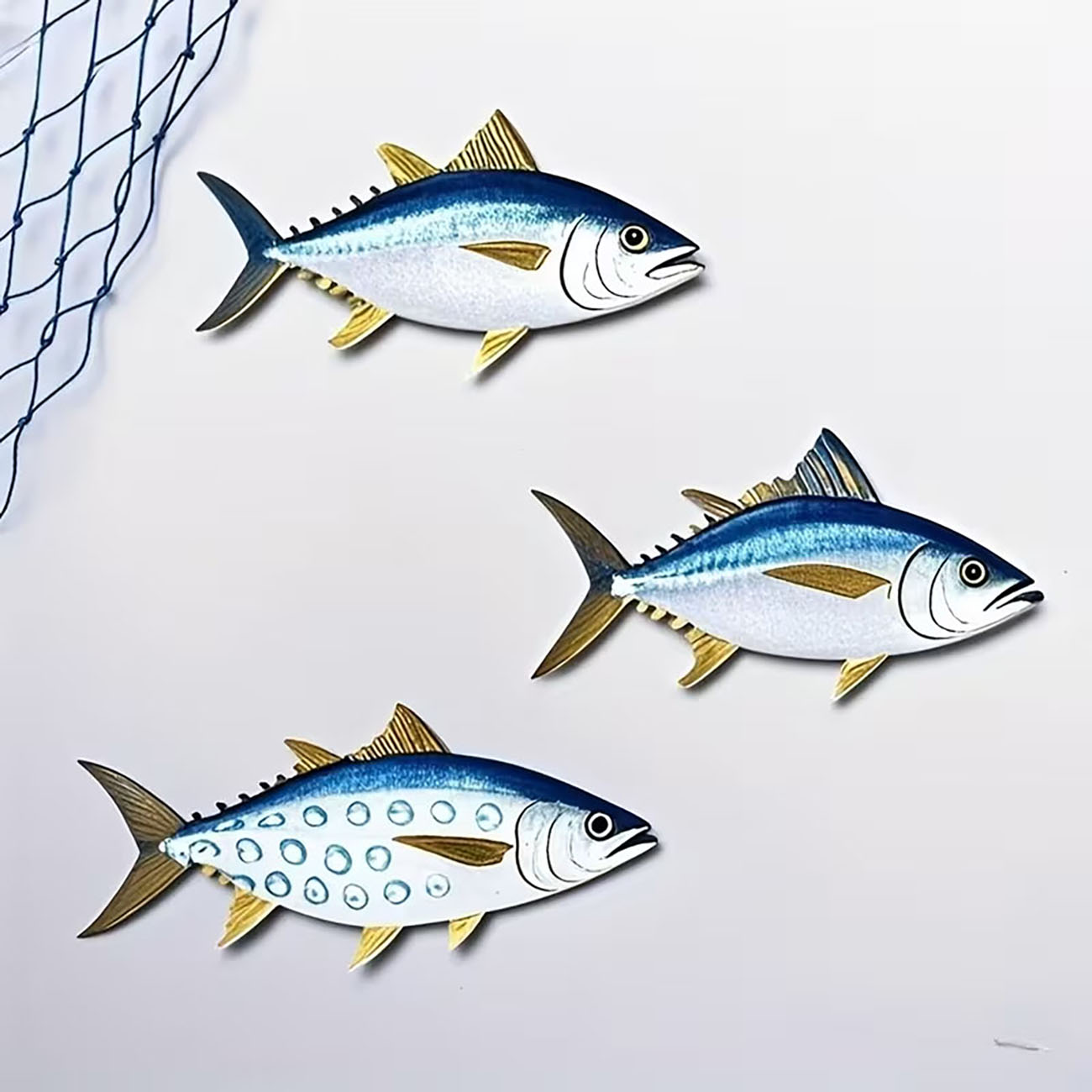 Home Decor Nautical - 3개의 나무 참치 벽 장식, 2D