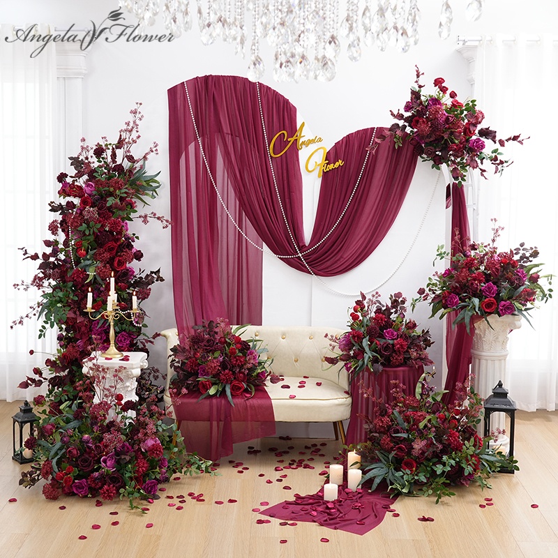 A8898 버건디 레드 로즈 그린 리프 행잉 플라워 로 - Home Decor Event 리뷰 및 가격