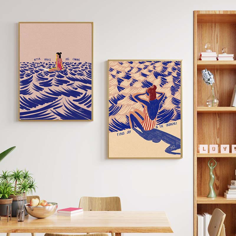북유럽 미니멀리즘 예술 서핑 패들링 수영 바다 파도 인 - Home Decor Nautical 리뷰 및 가격