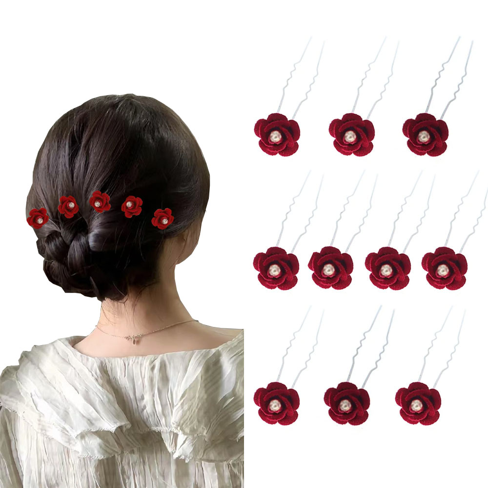 10Pcs 로즈 헤어 액세서리 웨딩 신부 머리핀 꽃 헤 - Home Decor Flowers 리뷰 및 가격