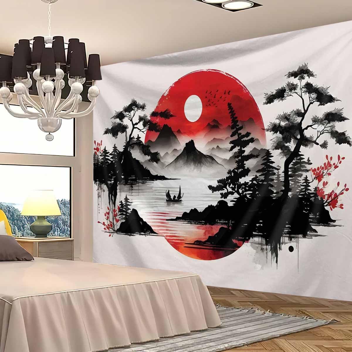 일본 산 풍경 태피스트리 벽화 아시아 선 스타일 태양  - Home Decor Under 100 리뷰 및 가격