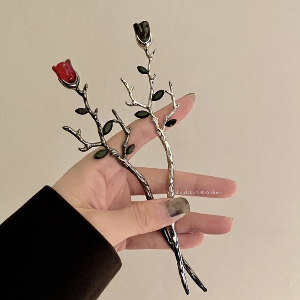 여성을위한 빈티지 금속 붉은 장미 꽃 머리핀 우아한 중 - Home Decor Flowers 리뷰 및 가격
