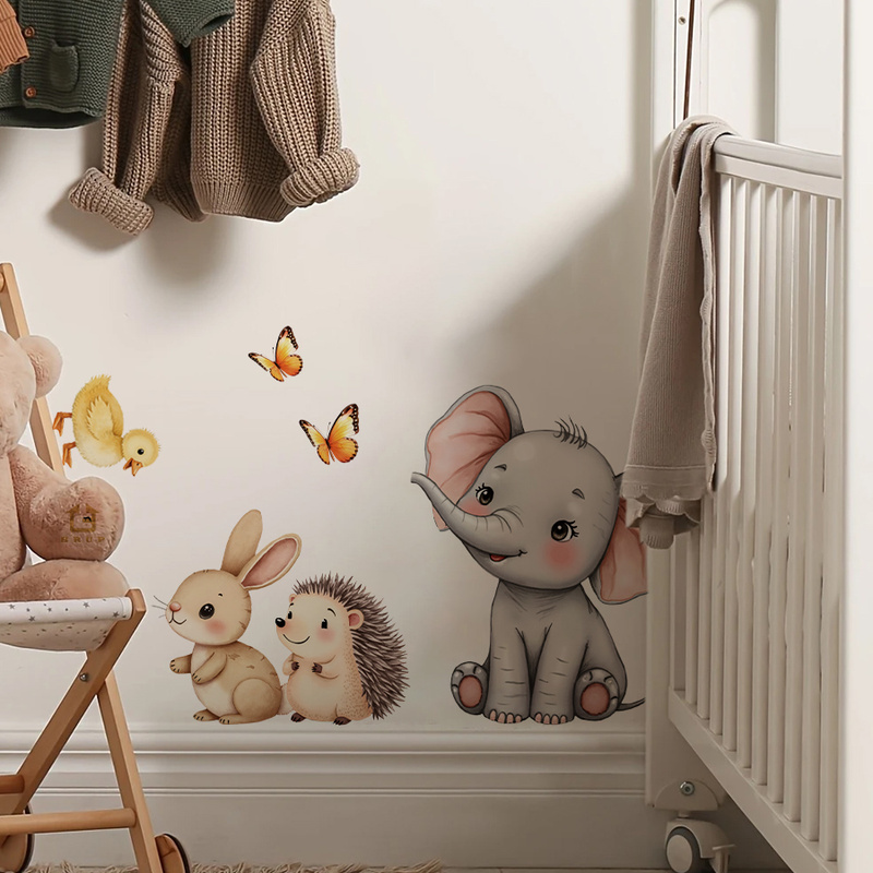 만화 동물 벽 스티커-코끼리 토끼 고슴도치 보육 데칼, - Home Decor Wall Stickers 리뷰 및 가격