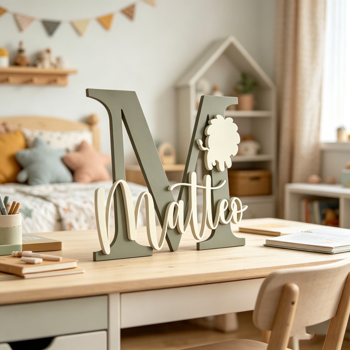 1Pc 맞춤형 사자 이름 및 이니셜 나무 이름표, 보육 - Home Christmas Decor 리뷰 및 가격