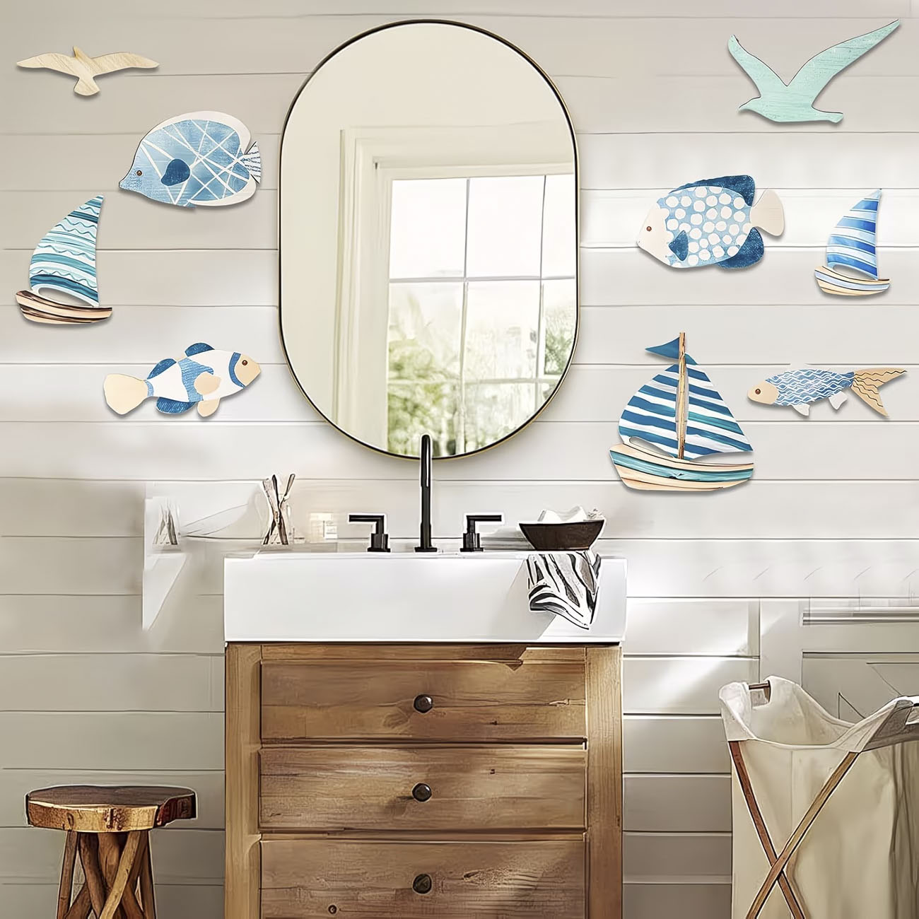 9개의 열대어, 갈매기, 범선 나무 벽 장식, 해양풍  - Home Decor Nautical 리뷰 및 가격
