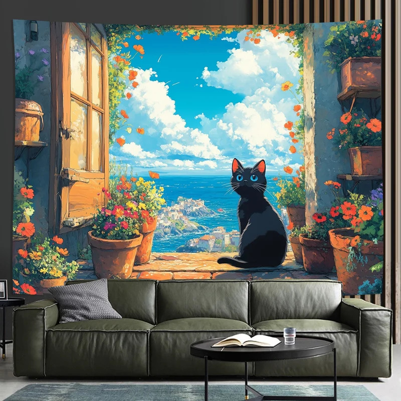VIKAMA 3D 검은 고양이 태피스트리 벽걸이 그림자 - Home Decor Under 100 리뷰 및 가격
