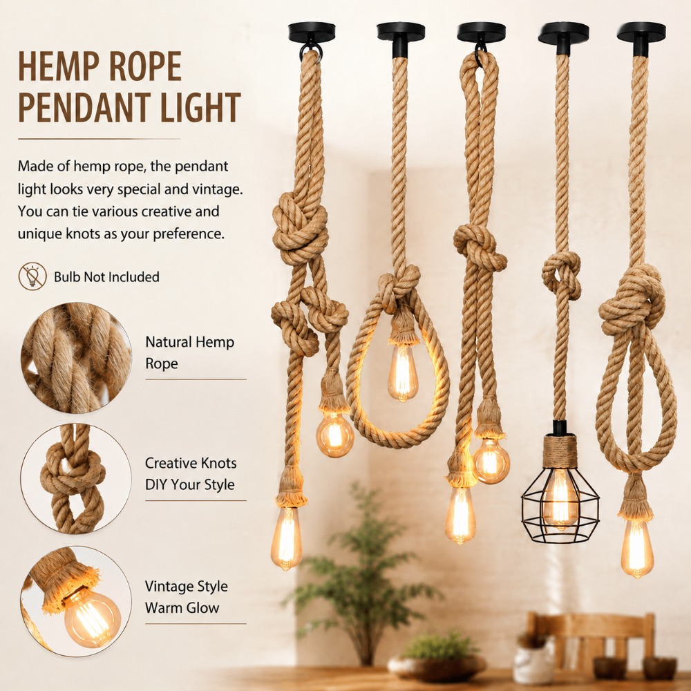 JOYINLED 빈티지 헴프 로프 펜던트 조명, E26 - Rope Light Decoration 리뷰 및 가격
