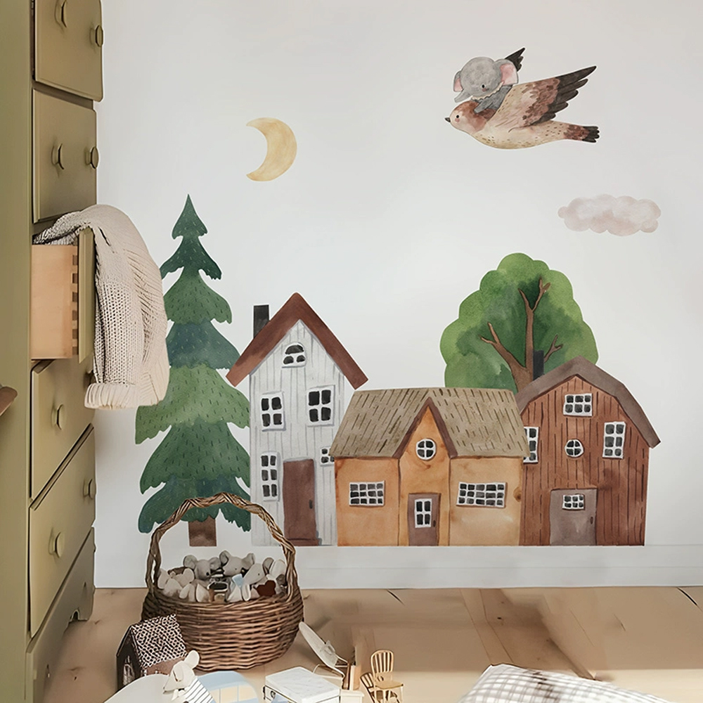 패브릭 만화 숲 빈티지 타운 벽 PVC 문 토끼 스티커 - Home Decor Wall Stickers 리뷰 및 가격